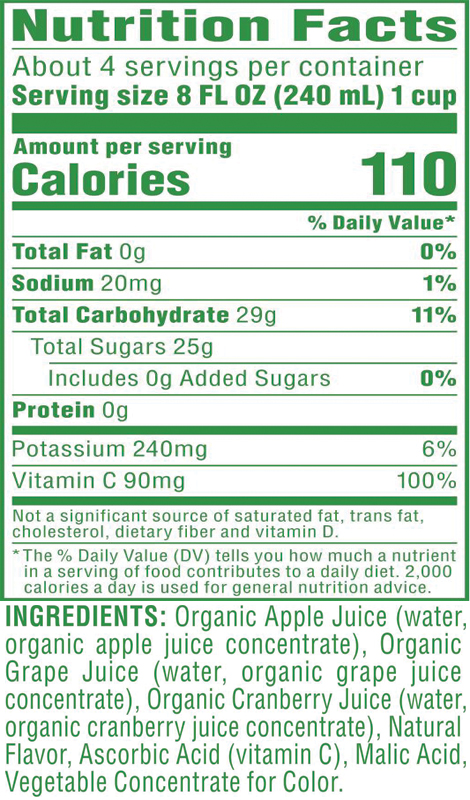 100% Juice Organic Cranberry Apple